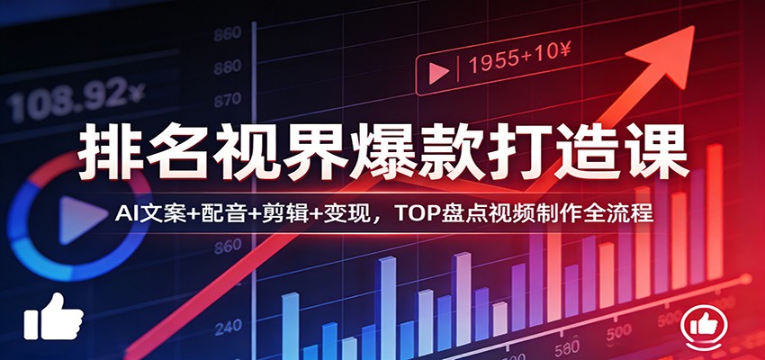 排名视界爆款打造课:AI文案+配音+剪辑+变现,TOP盘点视频制作全流程-想要创业