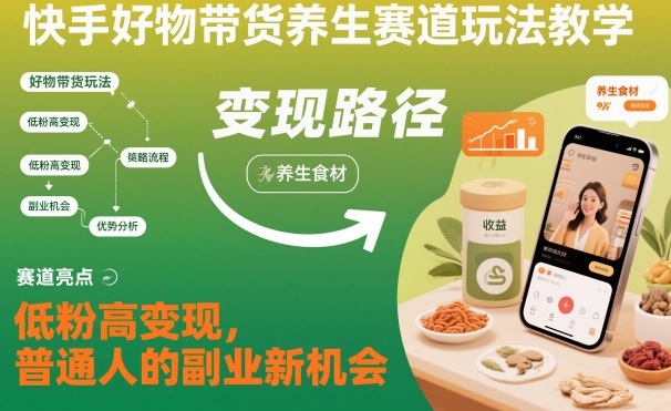 快手好物带货养生赛道玩法教学,低粉高变现,普通人的副业新机会-想要创业网