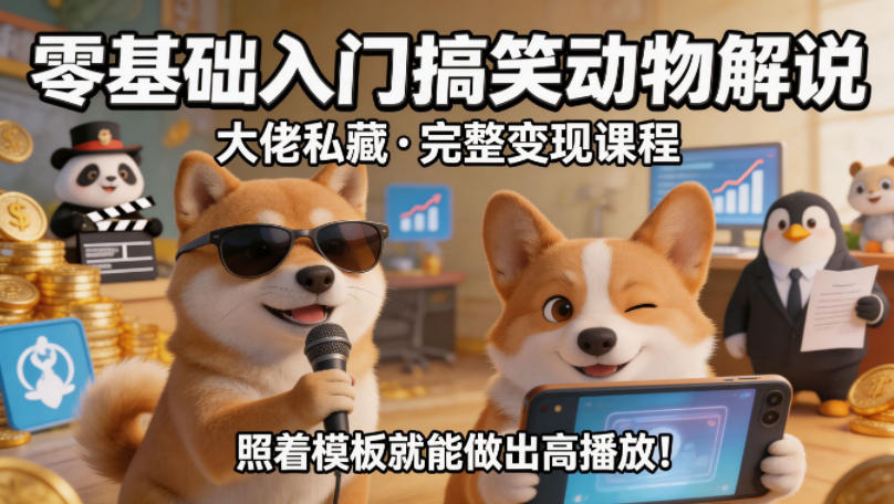 零基础入门搞笑动物解说,大佬私藏完整变现课程,照着模板就能做出高播放-想要创业