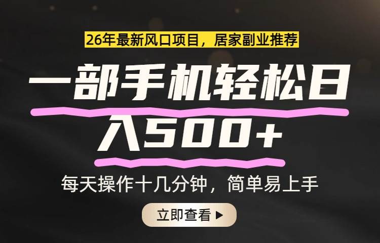 (17680期)26年居家副业首选,一部手机轻松日入500+,长期稳定可做-想要创业
