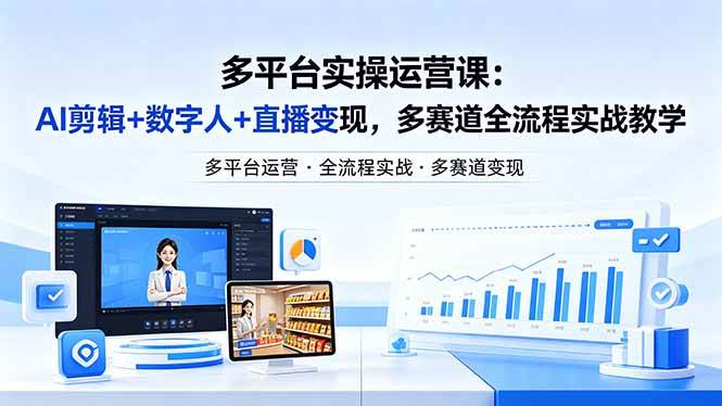 (18193期)某团队多平台实操运营课-更新26年4月25:AI剪辑+数字人+直播变现,多赛道全流程实战教学-想要创业