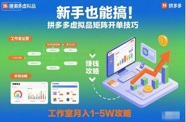新手也能搞!拼多多虚拟品矩阵开单技巧,工作室月入1-5W攻略【揭秘】-想要创业网