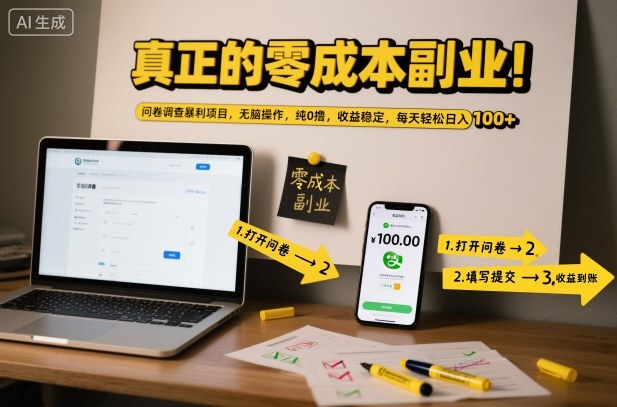 真正的零成本副业!问卷调查暴利项目,无脑操作,纯0撸,收益稳定,每天轻松日入100+【揭秘】-想要创业网