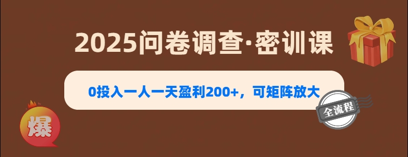 2025《问卷调查》0投入一人一天盈利200+，可矩阵放大-想要创业网