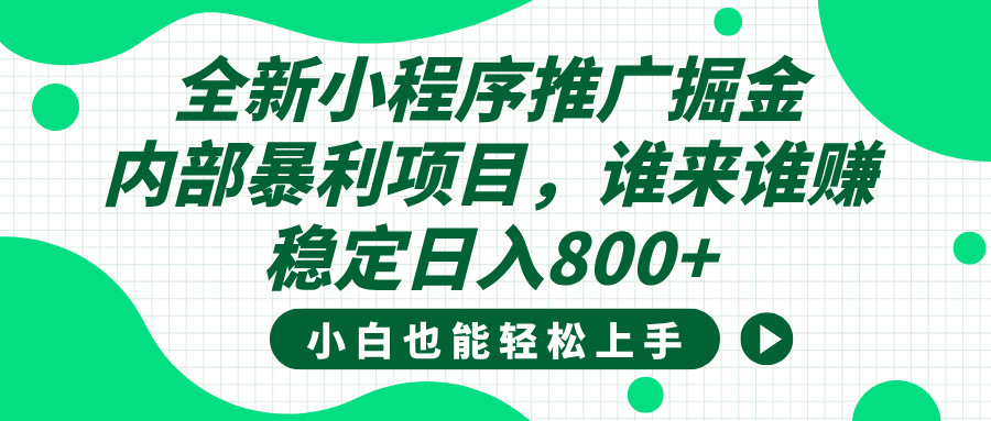 全新小程序推广掘金，内部暴利项目，小白轻松上手，稳定日入800+-想要创业网