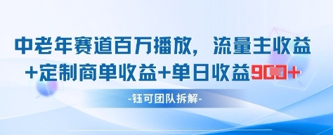 中老年赛道百万播放+流量主收益+定制收益，单日收益9张-想要创业网