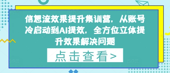 信息流效果提升集训营，从账号冷启动到AI提效，全方位立体提升效果解决问题-想要创业网