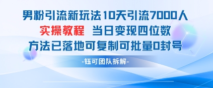 男粉引流新玩法10天引流7000人当日变现四位数可复制可批量0封号-想要创业网
