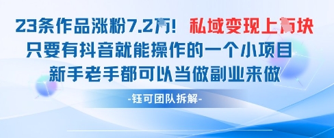 抖音私域项目23条作品涨粉7.2W，私域变现1W-想要创业网