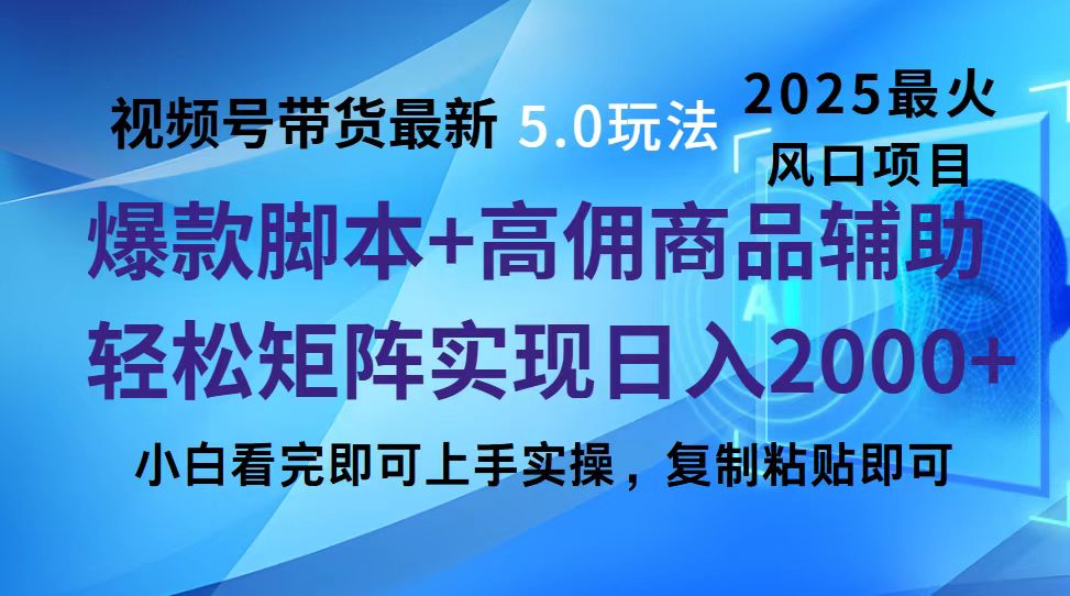 视频号带货最新5.0玩法，作品制作简单，当天起号，复制粘贴，脚本辅助，轻松矩阵日入2000+-想要创业网