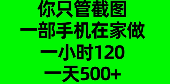 你只管截图，一部手机在家做，一小时120，一天500+-想要创业网