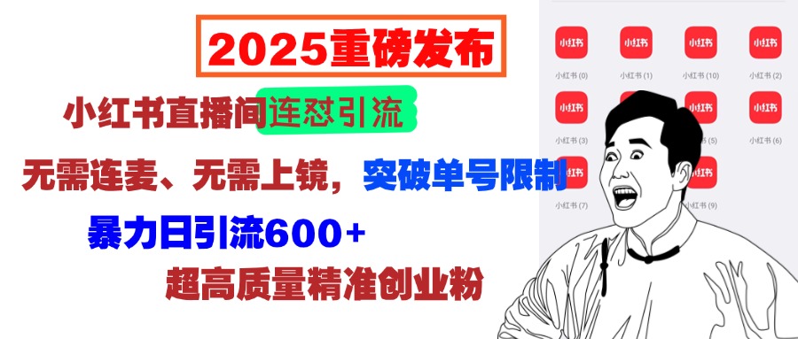 2025重磅发布：小红书直播间连怼引流，无需连麦、无需上镜，突破单号限制，暴力日引流600+超高质量精准创业粉-想要创业网