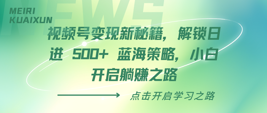 视频号变现新秘籍，解锁日进 500+ 蓝海策略，小白开启躺赚之路-想要创业网