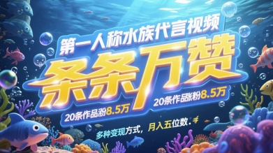 第一人称水族代言视频，条条万赞，20条作品涨粉7.8W，多种变现方式月入五位数-想要创业网