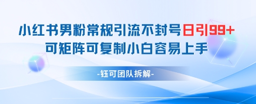 小红书男粉常规引流不封号日引99+变现简单 可矩阵可复制小白容易上手-想要创业网