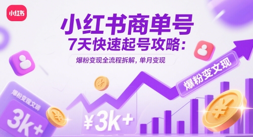小红书商单号7天快速起号攻略：爆粉变现全流程拆解，单月变现3k+-想要创业网