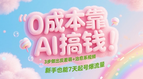 0成本靠AI搞钱！3步做出反差萌+治愈系视频，新手也能7天起号爆流量-想要创业网