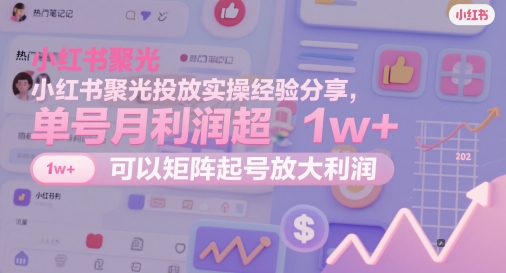 小红书聚光投放实操经验分享，单号月利润超1w+，可以矩阵起号放大利润-想要创业网