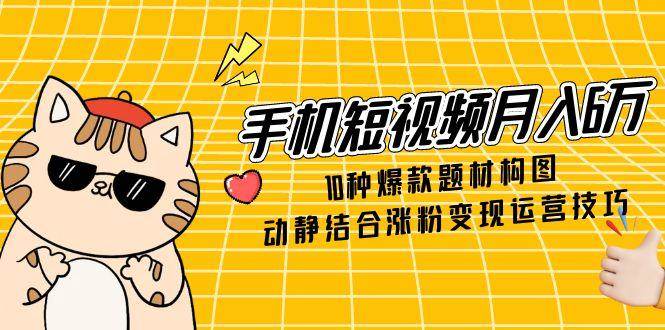 手机短视频月入6万，10种爆款题材构图，动静结合涨粉变现运营技巧-想要创业网