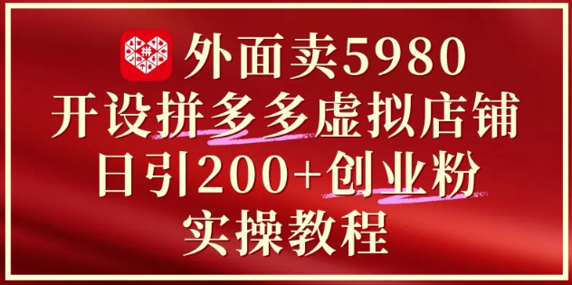 外面卖5980开设拼多多虚拟店铺：单日引流200+创业付费粉实战教程-想要创业网