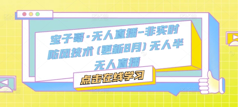 宝子哥·无人直播-非实时防风技术(更新25年5月)无人半无人直播-想要创业网