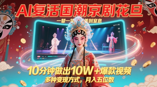 AI复活国潮京剧花旦，一颦一笑美到窒息，10分钟做出10W+爆款视频，多种变现方式，月入五位数-想要创业网