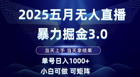 2025五月无人直播暴力掘金3.0，当天上手，当天拿结果，单号日入1k+小白可做可矩阵【揭秘】-想要创业网