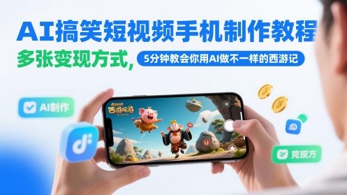 AI搞笑短视频手机制作教程，多张变现方式，5分钟教会你用AI做不一样的西游记-想要创业网
