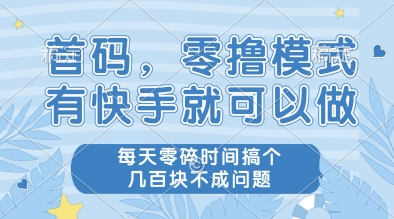首码，零撸模式，有快手就可以做，每天零碎时间搞个几张不成问题【揭秘】-想要创业网