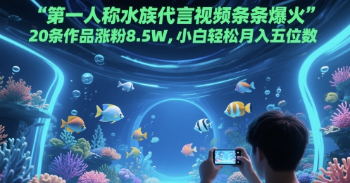第一人称水族代言视频条条爆火，20条作品涨粉8.5W，小白轻松月入五位数-想要创业网