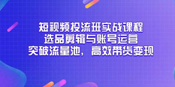 （14868期）短视频投流班实战课程，选品剪辑与账号运营，突破流量池，高效带货变现-想要创业网
