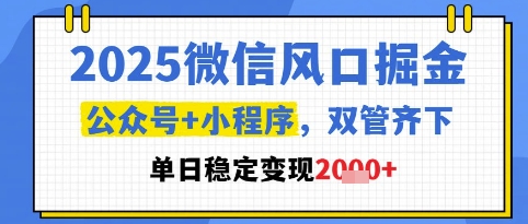 2025微信风口掘金，公众号+小程序双管齐下，单日稳定变现1k+【揭秘】-想要创业网