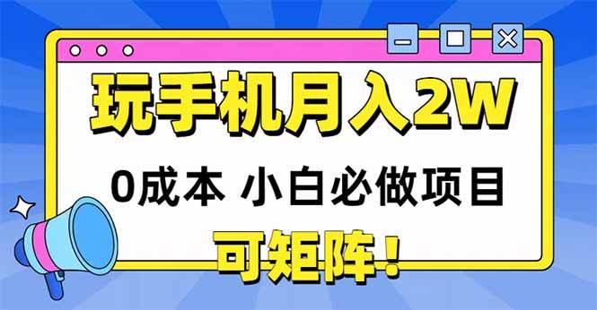 （14879期）玩玩手机月入20000+，0成本小白必做项目，可矩阵-想要创业网
