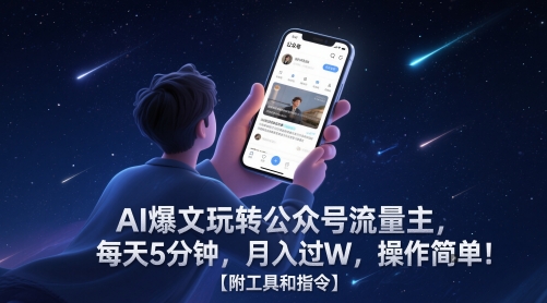 AI爆文玩转公众号流量主，每天5分钟，月入过W，操作简单！【附工具和指令】-想要创业网