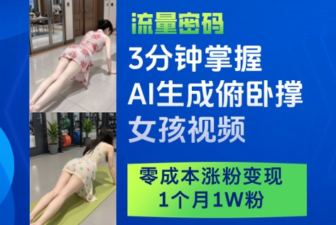 3分钟掌握AI生成俯卧撑女孩视频，零成本涨粉变现，1个月1W粉-想要创业网