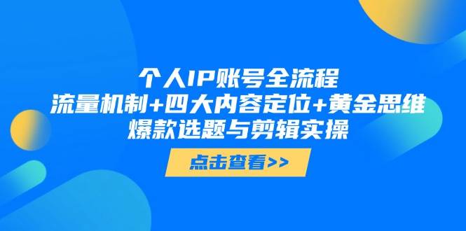 个人IP账号全流程：流量机制+四大内容定位+黄金思维, 爆款选题与剪辑实操-想要创业网