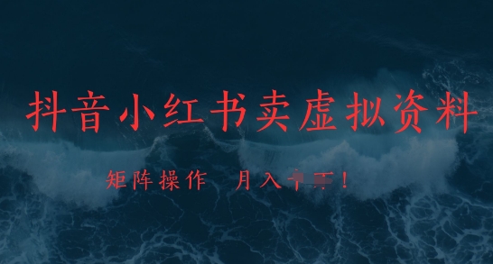 抖音小红书卖虚拟资料，市场需求一直存在，矩阵操作，月入1w+-想要创业网