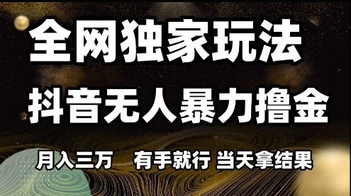 全网独家玩法抖音无人暴力撸金，月入3W，有手就行，当天拿结果【揭秘】-想要创业网