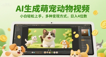 AI生成萌宠动物视频，小白轻松上手，多种变现方式，日入4位数-想要创业网