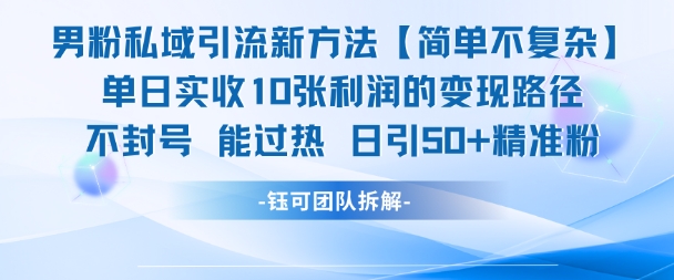 男粉私域引流新方法，单日收10张利润，日引流50+精准粉-想要创业网