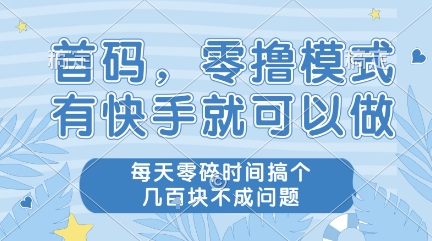 首码，零撸模式，有快手就可以做，每天零碎时间搞个几张不成问题【揭秘】-想要创业网