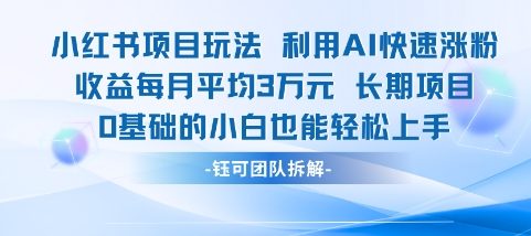 适合小白操作的小红书新项目，利用AI快速涨粉，收益每月平均1W+-想要创业网