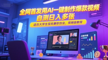全网首发用AI一键制作爆款视频，自测日入多张，适合大学生宝妈兼职创业，保姆级教程-想要创业网
