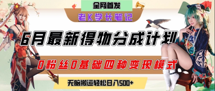 6月份最新得物创作者分成计划2.0玩法，0粉丝0基础四种模式变现，从隐蔽渠道无脑搬运，日入2张-想要创业网