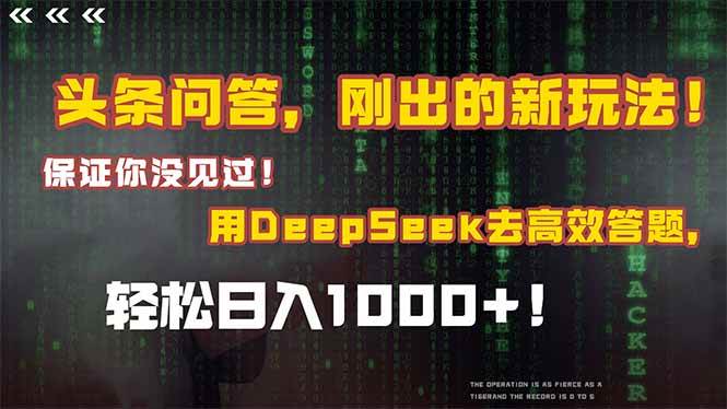 （14957期）头条问答，刚出的新玩法！保证你没见过！结合Deepseek高效答题，轻松日…-想要创业网
