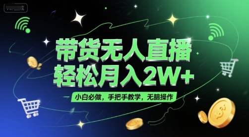 带货无人直播，轻松月入2W+，小白必做，手把手教学，无脑操作(附学习资料)-想要创业网