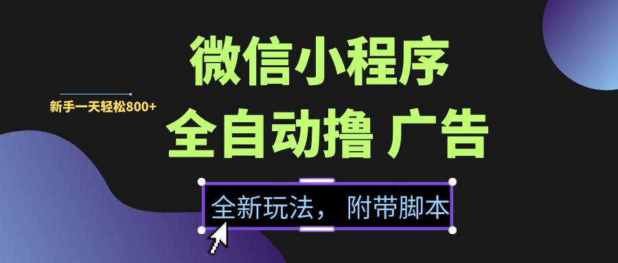 微信小程序挂机撸广告，全新玩法，新手一天轻松800+【附带脚本】-想要创业网
