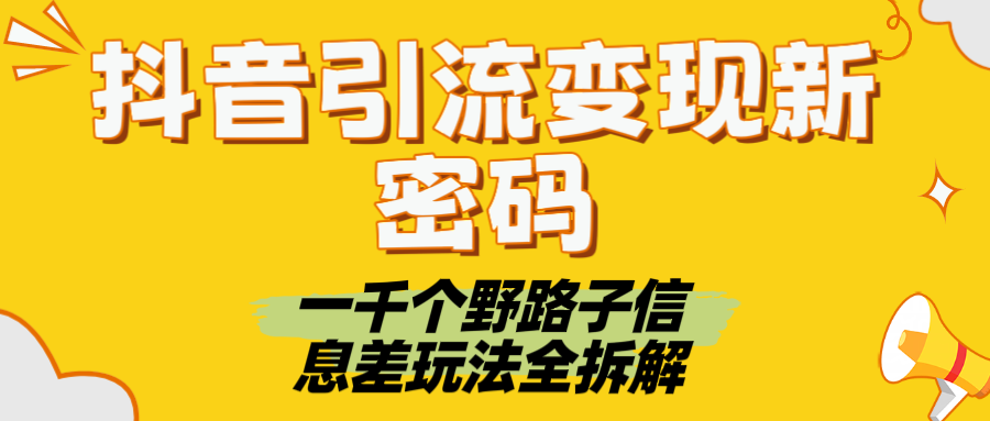 抖音引流变现新密码！一千个野路子信息差玩法全拆解-想要创业网