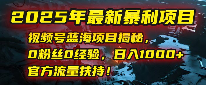 2025年最新暴利项目：视频号蓝海项目揭秘，0粉丝0经验，日入1000+，官方流量扶持！-想要创业网