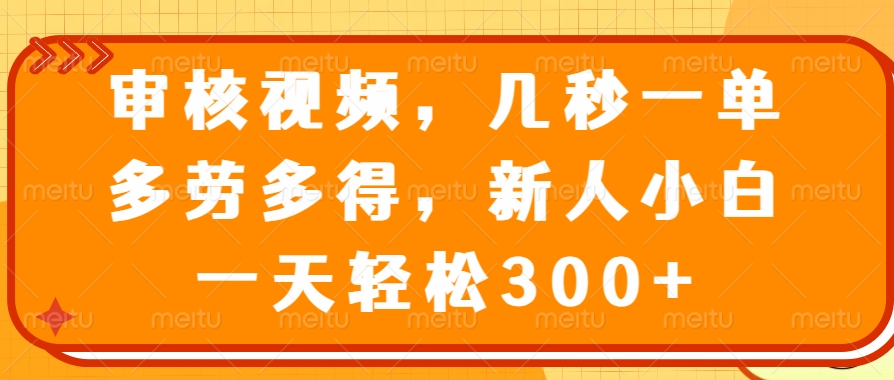 视频审核员，几秒一单，多劳多得，新人小白一天轻松300+-想要创业网